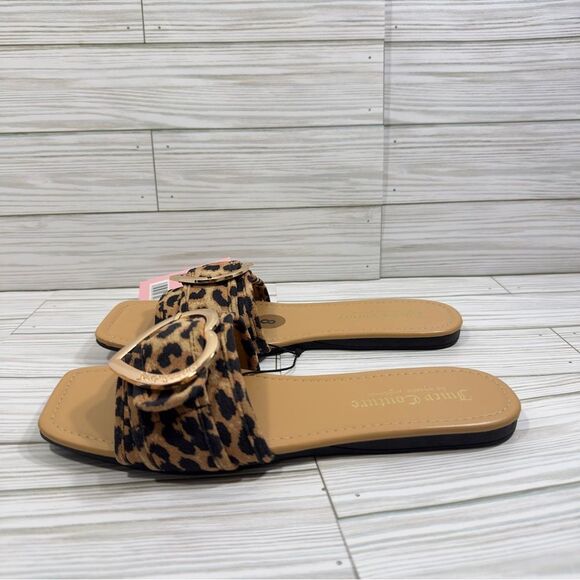 NWT JUICY COUTURE ANIMAL PRINT SQUARE TOE GOLD HEART METAL BUCKLE SANDAL 8 - Picture 3 of 10